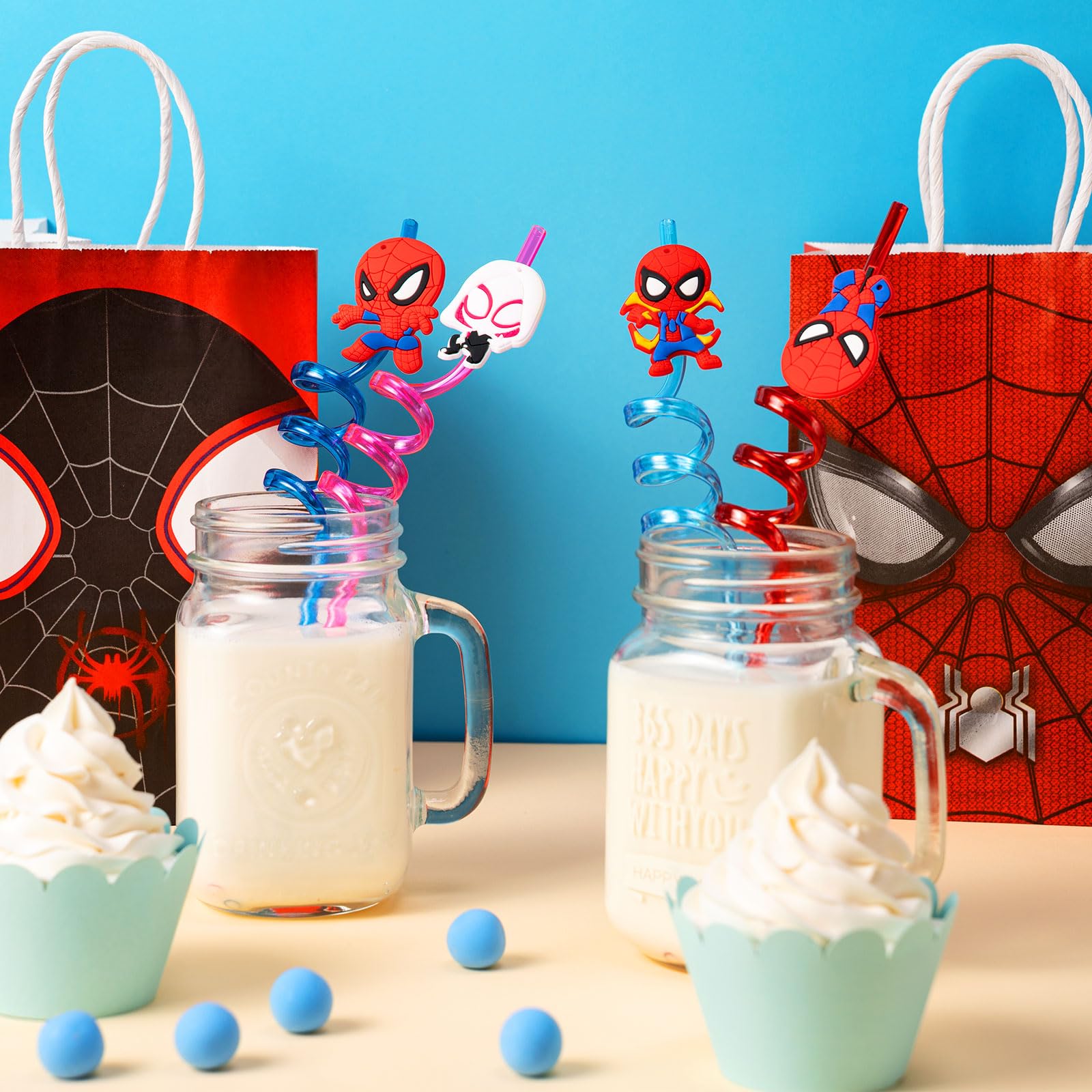 TLTSDWQ spidey and his amazing friends birthday decorations,110Pcs Party Favors,Include 10 Circles,10 Pattern Decorations,10 Key Chains,10 Masks,10 Gift Bags,10 Straws and 50 Stickers