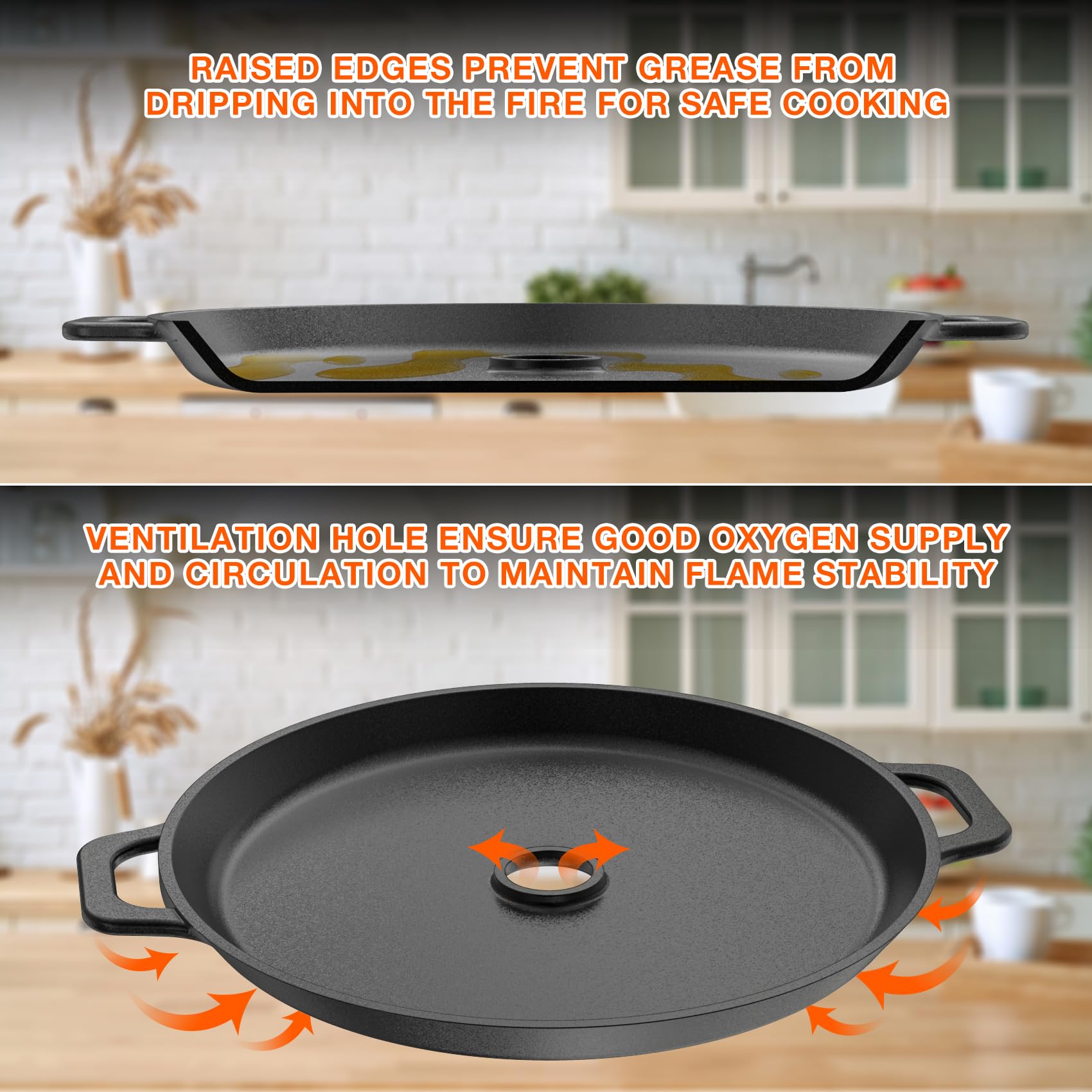 Onlyfire Cast Iron Griddle Pan for Rocket Stoves, Charcoal & Gas Grills - Nonstick Round Grill Pan with Handles for Stovetops