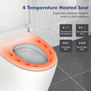 Smart Toilet with Bidet Built in, Auto Open/Close Lid, Auto Flush & Wash, Heated Seat, Foot Sensor, Digital Display, Remote Control, LED Nightlight