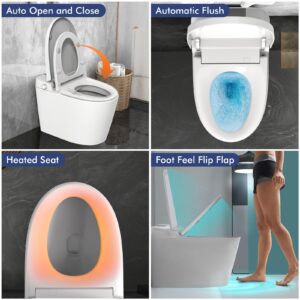 Smart Toilet with Bidet Built in, Auto Open/Close Lid, Auto Flush & Wash, Heated Seat, Foot Sensor, Digital Display, Remote Control, LED Nightlight