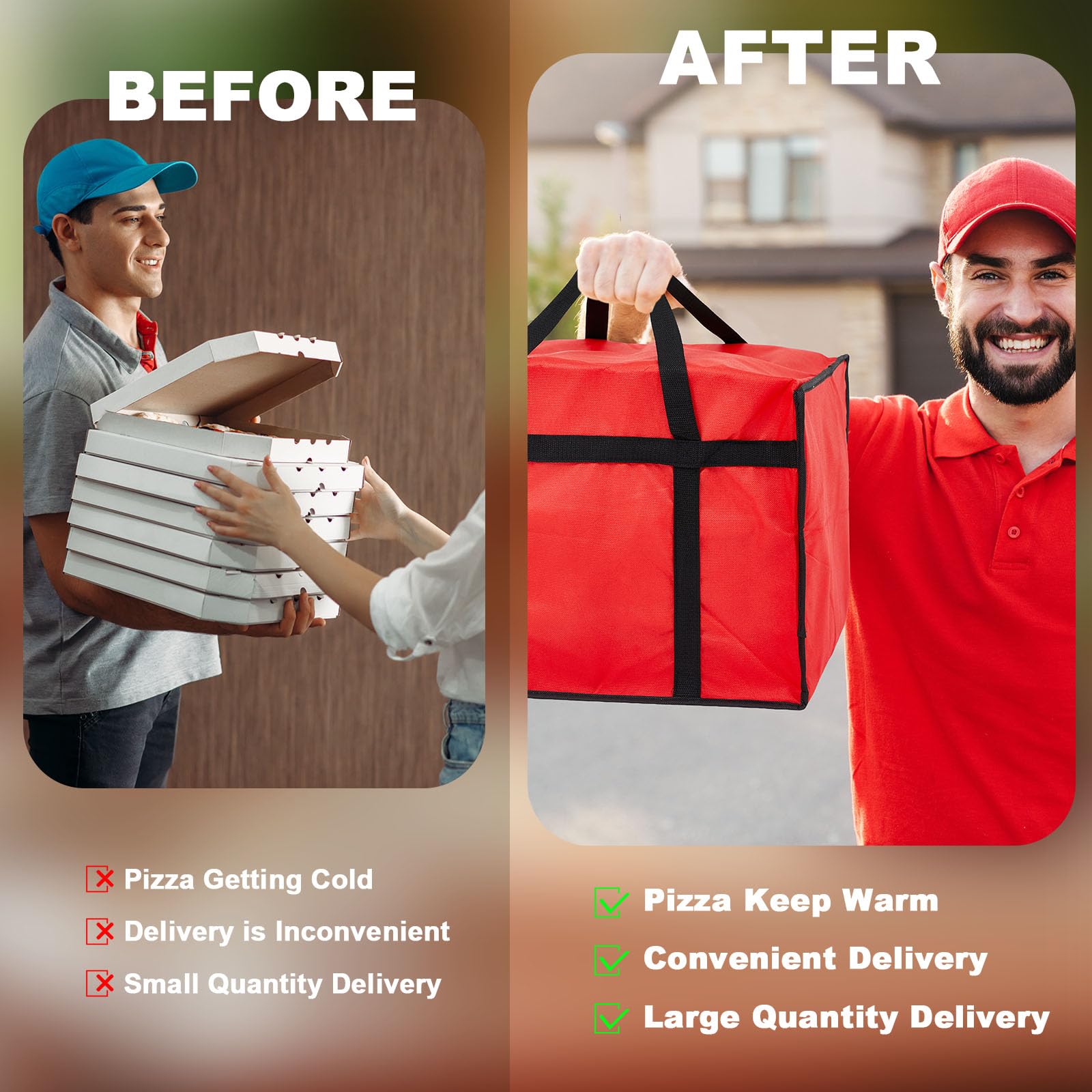 Maxcheck 2 Pcs Insulated Pizza Delivery Bag 20 x 20 x 14 Inch Pizza Warmer Bag Pizza Carrier Reusable Insulated Cooler Bags Winter Insulated Food Delivery Bag for Personal and Professional Use (Red)