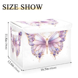 DALAWU Containers Baskets with Lids Purple Butterfly Fabric Foldable Storage Bins Organizer with Lid Collapsible Storage Boxes for Home Bedroom Closet Office