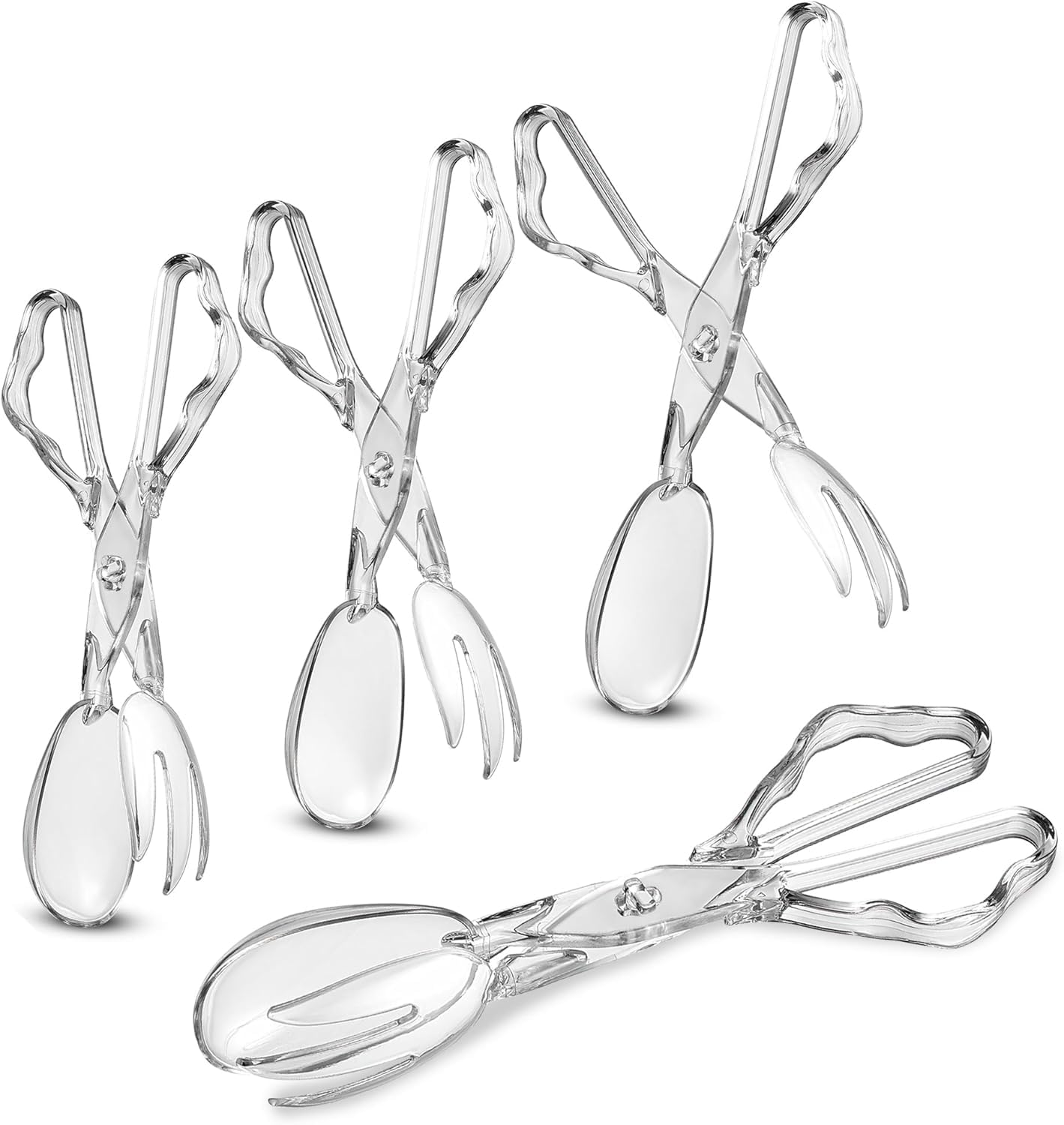 Pack of 4 11-Inch Clear Plastic Scissor Salad Tongs - Premium, Heavy-Duty, Reusable Serving Utensils for Catering, Cooking, Buffets, Party Supplies, and Weddings, Dishwasher Safe