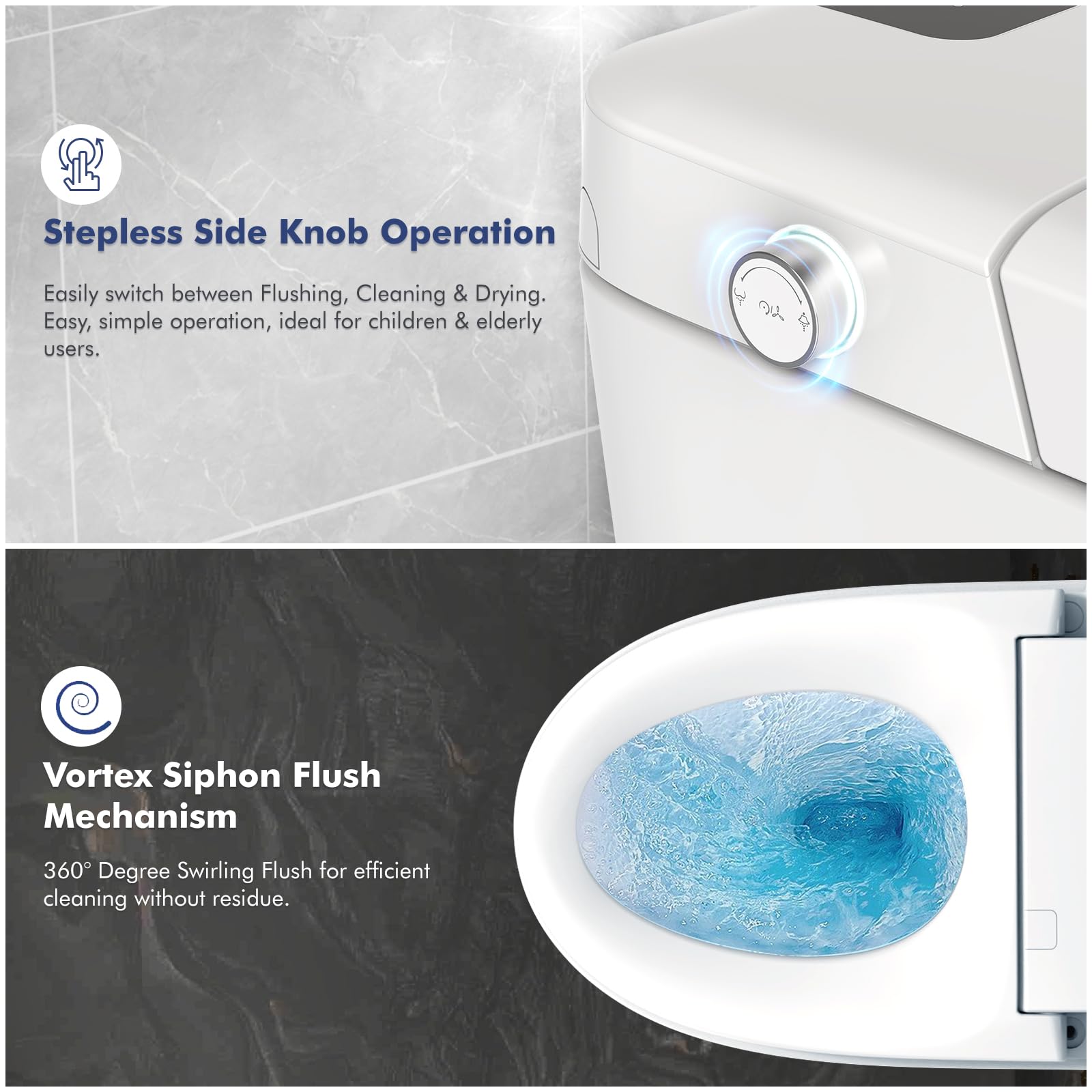 Smart Toilet with Bidet Built in, Auto Open/Close Lid, Auto Flush & Wash, Heated Seat, Foot Sensor, Digital Display, Remote Control, LED Nightlight