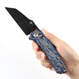 KANSEPT Premium Mian Street Men Women Pocket Knife 7.92in Folding Pocket Knives with 3.36in Black CPM 20CV Bladeand Lightning Strike Titanium Handle for Outdoor,Tactical,Survival K1015M2