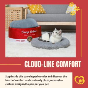 PECHVINO Can-Shaped Cat Bed – Ramen Bowl Cat Bed with Cover | Cute Enclosed Cat Bed with Ultra-Soft Cushion, Private & Cozy Design for Cats & Small Dogs