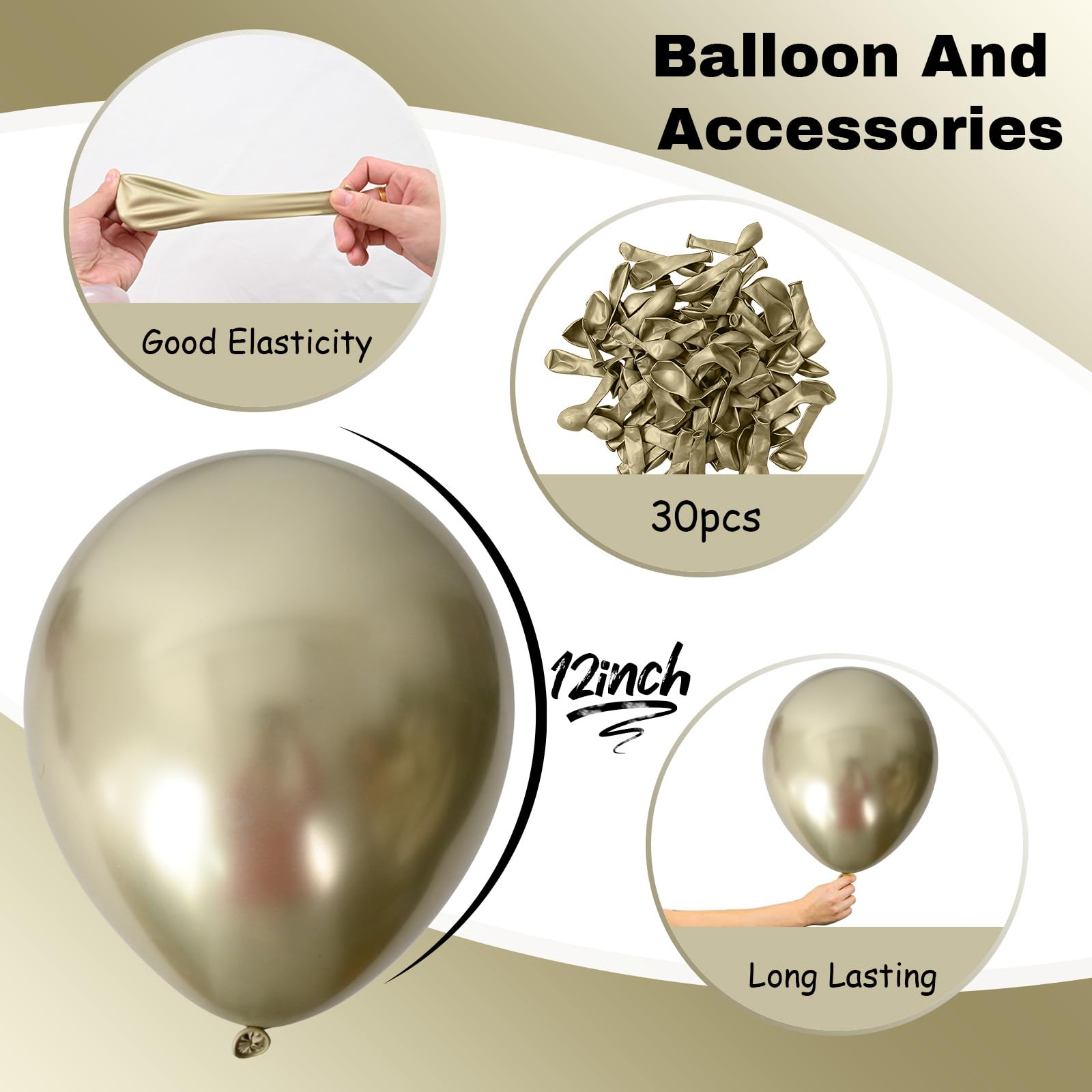 Jobkoo Metallic Gold Balloons, 12Inch Chrome Light Gold Balloons 30Pcs Champagne Gold Metallic Party Balloons Golden Helium Latex Balloon for Birthday Baby Bridal shower Boho Wedding Party Decorations