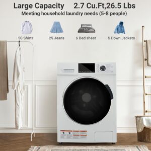 24" All-in-One Washer and Dryer Combo, 2.7 Cu.Ft Front Load Ventless Washer Dryer with 26.5 Lbs Loading Capacity, Compact Size, LED Display, Child Lock, for Laundry, Apartments, RV, Dorm, White