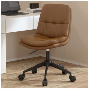 leather ergonomic desk chair, 360° swivel armless home office computer task chairs, adjustable height upholstered vanity chair, rolling chair, coffee