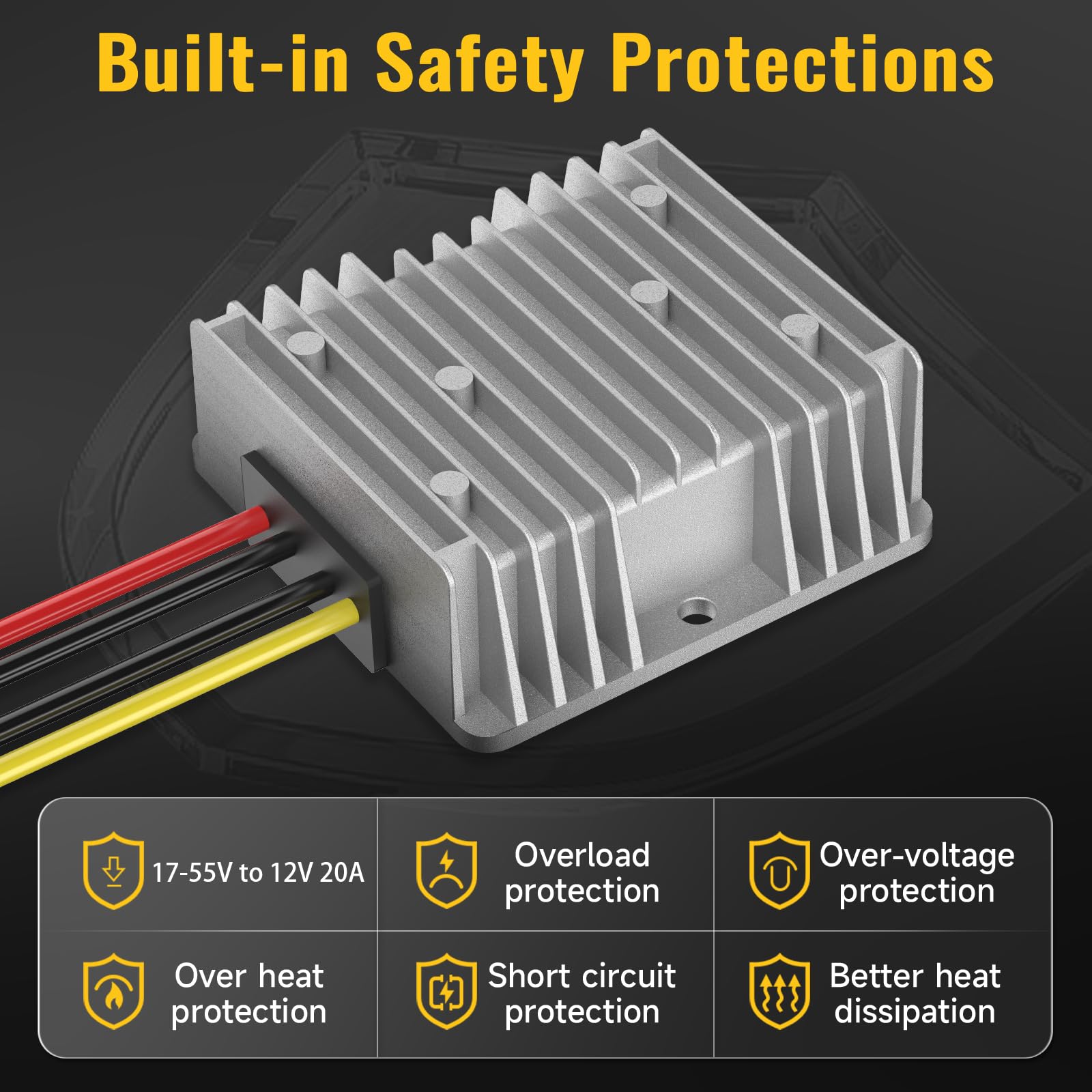 20V to 12V Step Down Converter for DeWalt 20V Power Wheels Battery Adapter, DC 12V 20A 240W Buck Converter Regulator with 30A Fuse & Wire Terminal