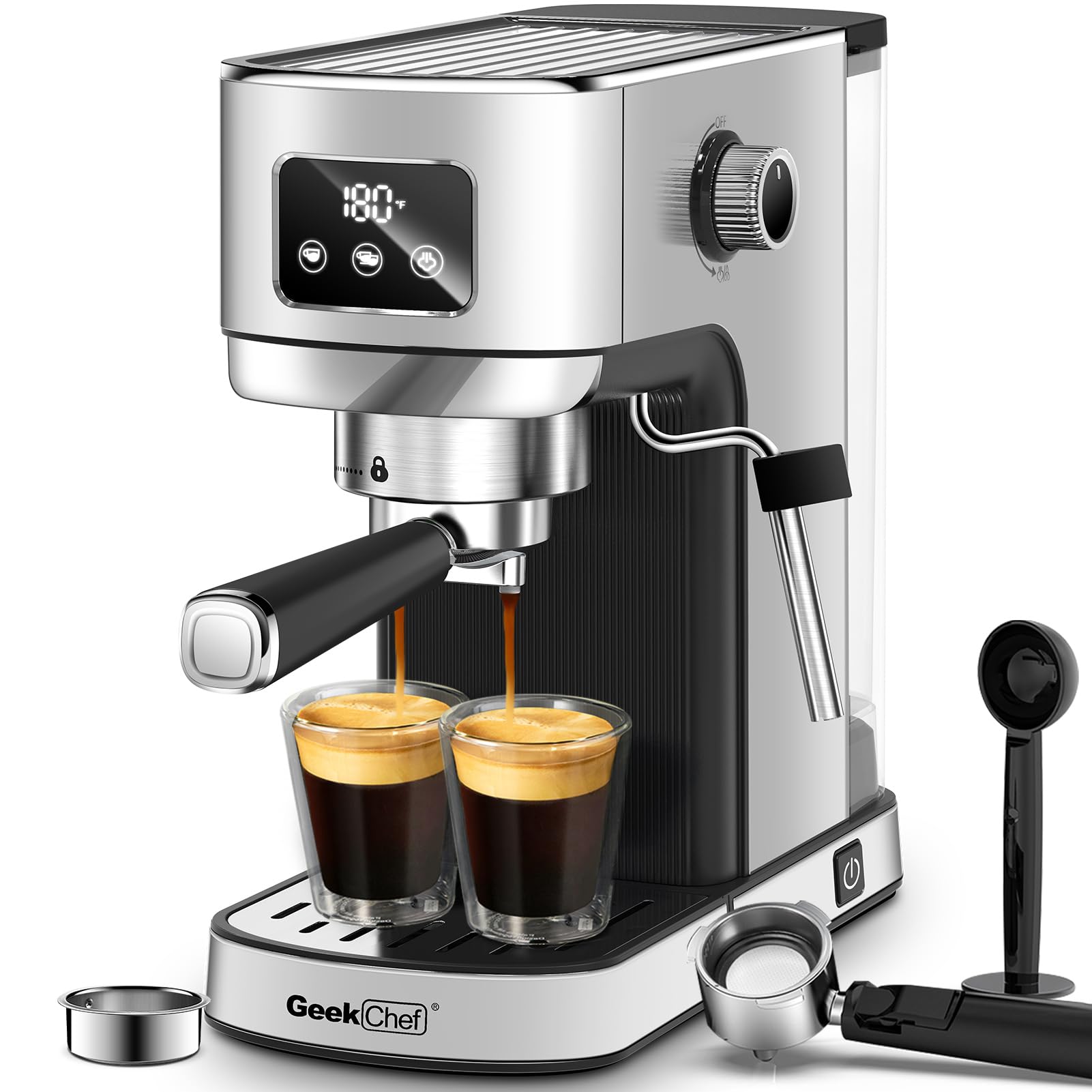 Geek Chef Espresso Machine, 20 Bar Coffee Machine, Fast Heating Automatic, Latte & Cappuccino Maker