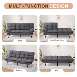 MUUEGM Futon Sofa Bed, Memory Foam Futon, Convertible Futon Couch, Sofa Bed Couch,Modern Loveseat Sofa,Comfy Sleeper Sofa for Compact Space,Apartment, Living Room,Easy Assemble,Grey