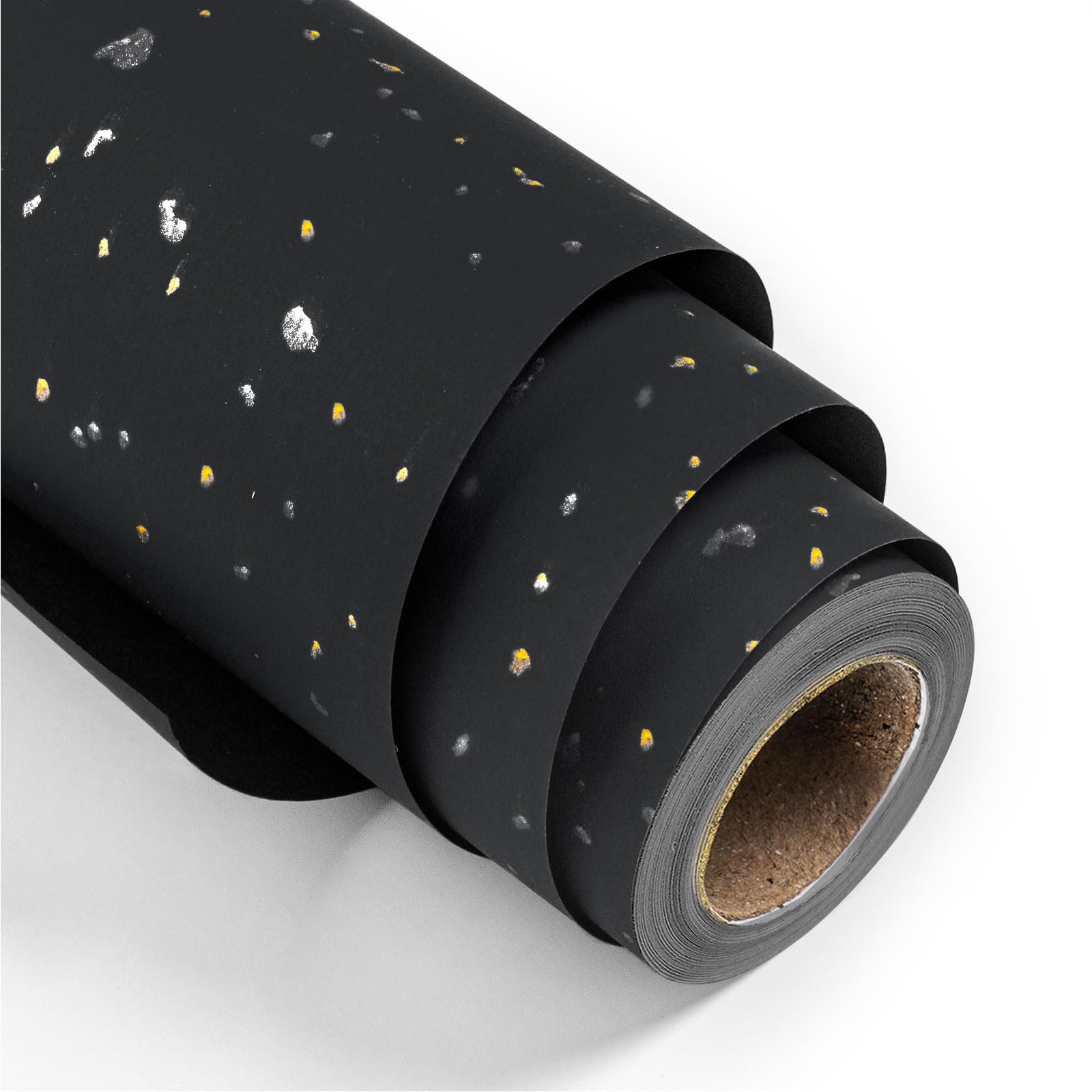 MAYPLUSS Wrapping Paper Roll - 17Inch x 16.5Feet - Luxury Thick Black Gold Foil Flakes Marvelous Satin Texture Matte Gift Wrap Paper for Graduation, Aniversary, Halloween Day, Birthday, Christmas