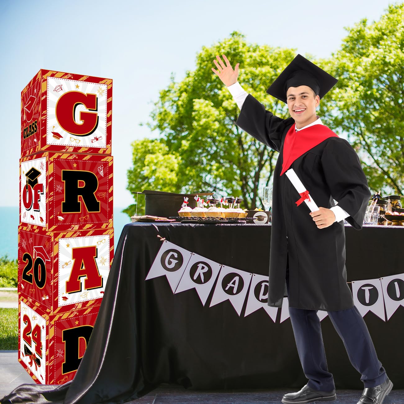 Red and Black 2024 Graduation Decorations, Class of 2024 Balloon Boxes for 2024 Grad Party Supplies So Proud of You Indoor/Outdoor Congrats Grad Home Door Décor