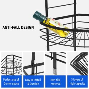 FAGIGY Corner Shower Caddy,3 Tier Shower Organizer Stand,Metal Corner Shelf Baskets for Bathroom,Living Room,Kitchen,Rustproof - Black