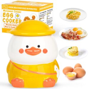 garybank cute ceramic microwave egg cooker, egg poacher for microwave w/cooking recipes, quick egg bites, scrambled & poached egg maker holds up to 4 eggs, fast egg hamburg omelet maker just 60s