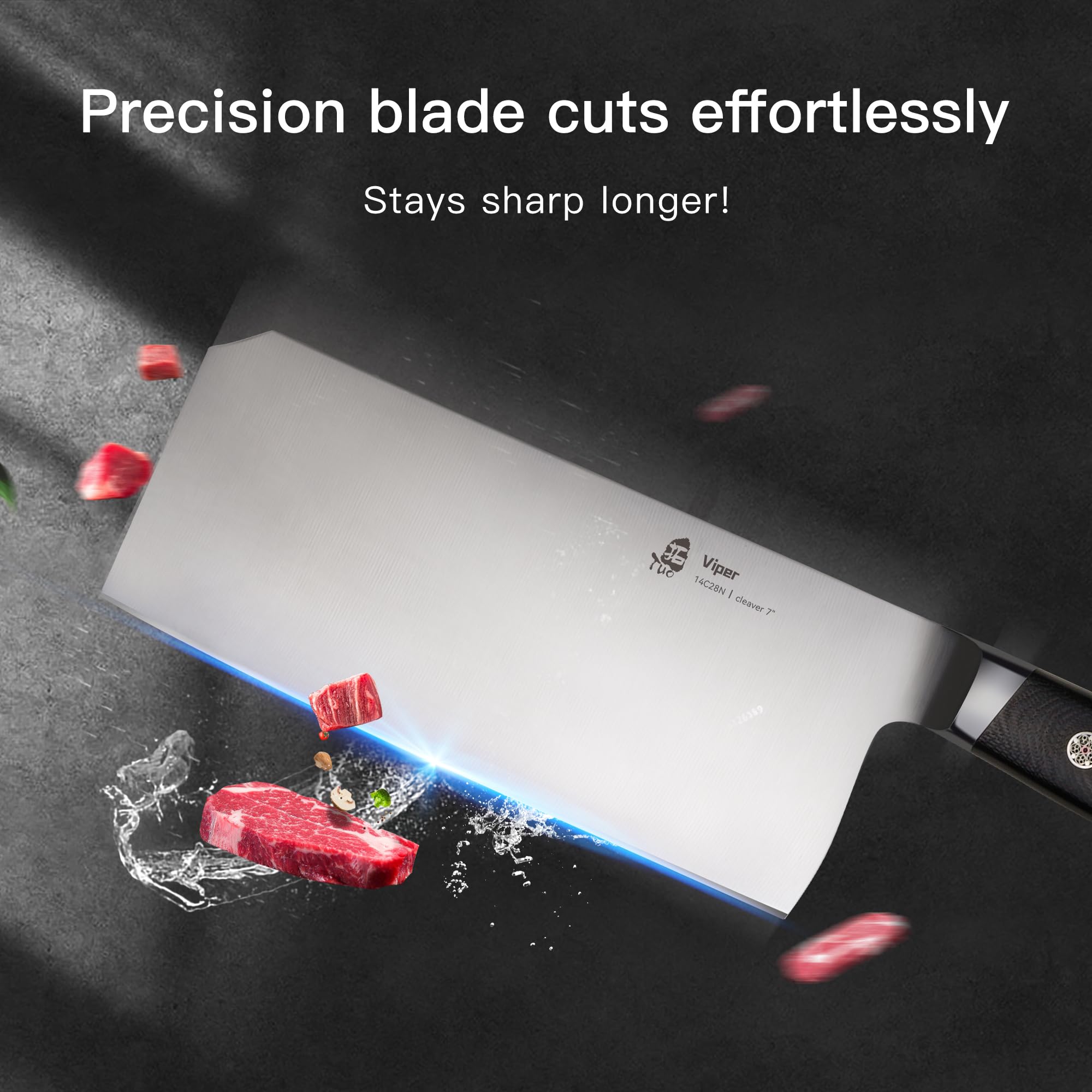 TUO Meat Cleaver, 8 Inch Kitchen Knife In Premium 14C28N Stainless Steel, Professional Cleaver Knife With Full Tang And Ergonomic G10 Handle, Ultra Sharp Knife- Gifts for Dad with Gift Box