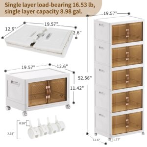 Carrie Joe Storage Bins with Lids Collapsible Storage Cabinet Closet Organizer Stackable Clothes & Book Storage Foldable Plastic Container with Door Crate for Shoes Cabinet