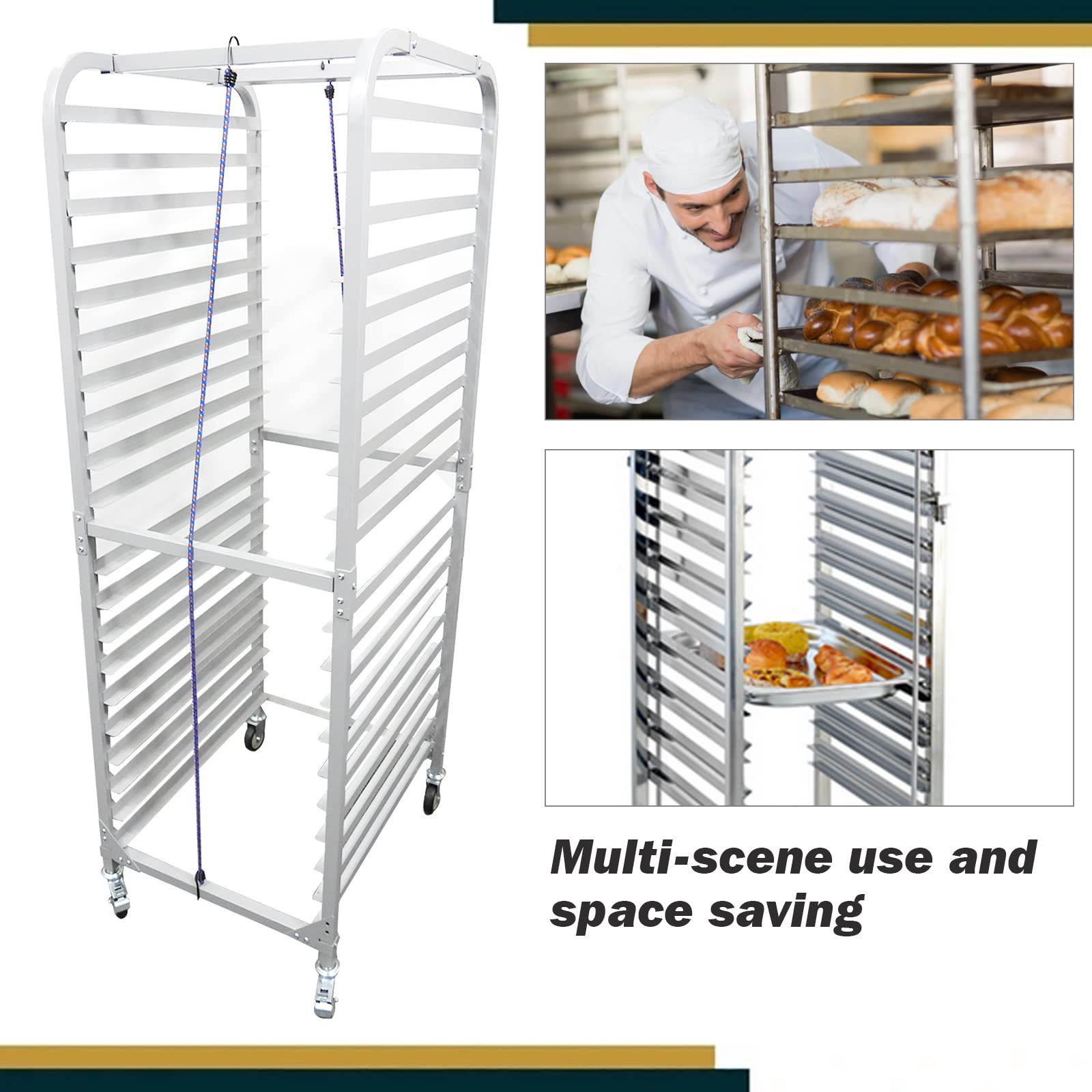 Stuffygreenus 20-Tier Sheet Pan Rack, Bun Pan Rack, Aluminum Bakery Rack, Home Commercial Kitchen Bakery Cooling Rack, 4 Wheels