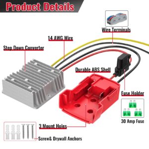 18V to 12V Step Down Converter for Milwaukee M18 Power Wheels Battery Adapter DC 12V 20A 240W Buck Converter Regulator with 30A Fuse & Wire Terminal