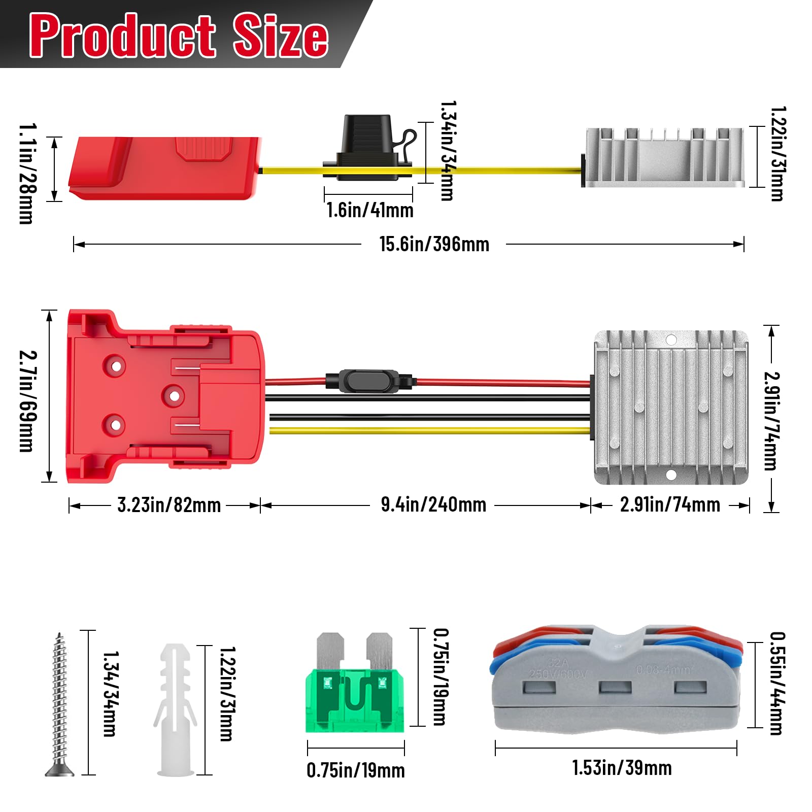 18V to 12V Step Down Converter for Milwaukee M18 Power Wheels Battery Adapter DC 12V 20A 240W Buck Converter Regulator with 30A Fuse & Wire Terminal