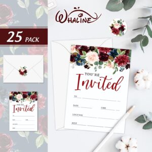 Whaline 25 Sets Flower Invitations with Envelopes Stickers Watercolor Floral Leaves Invitation Cards Blank Invites for Wedding Bridal Baby Shower Birthday Dinner Party, 5 x 7 Inch