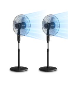 pelonis 16’’ oscillating pedestal standing fan with remote control 2 packs, 3 speeds settings 7h timer ultra quiet adjustable heights for bedroom, living room, home and office