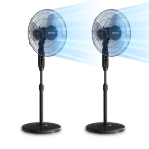 PELONIS 16’’ Oscillating Pedestal Standing Fan with Remote Control 2 Packs, 3 Speeds Settings 7H Timer Ultra Quiet Adjustable Heights for Bedroom, Living Room, Home and Office