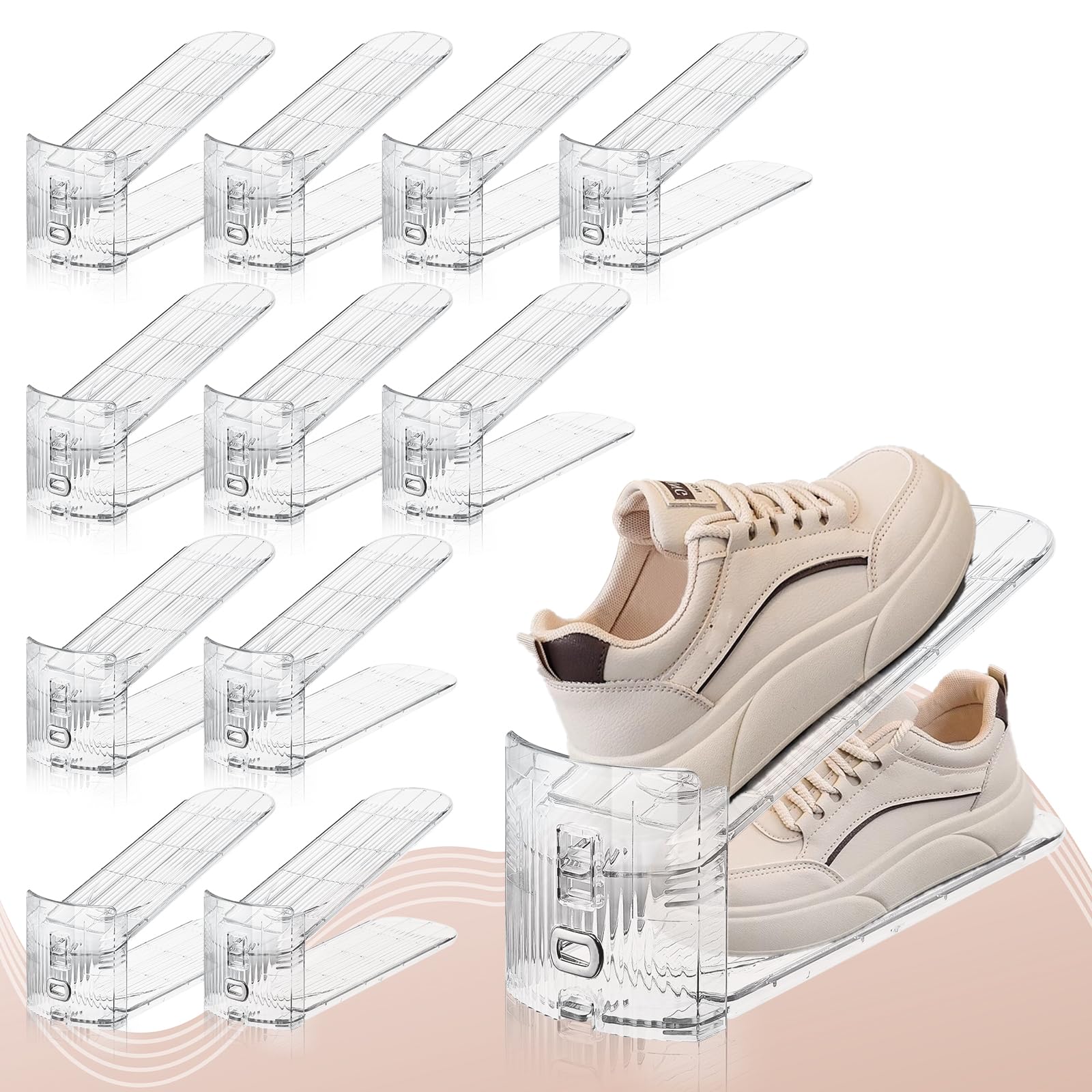 FENRUNXU Shoe Slots Organizer for Closet,12PACK Shoe Stacker Shoe Rack Organizer for Closet Space Saver Storage Shoe Holder Organization(Transparent)