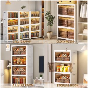 Carrie Joe Storage Bins with Lids Collapsible Storage Cabinet Closet Organizer Stackable Clothes & Book Storage Foldable Plastic Container with Door Crate for Shoes Cabinet