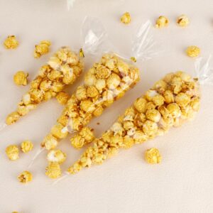 100 Pieces Cone Shaped Treat Bags, Cone Shaped Cellophane Treat Bags, 10 x 5 Inches Triangle Treat Bags with Ties, Clear Treat Bags, Plastic Treat Bags with Twist Ties for Popcorn Treats Cookies Candy