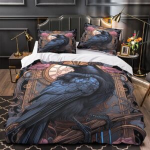 UPIKIT Crows Quilt Cover 3D Print Ravens for Boys Girls Comforter Covers Duvet Cover with Pillow Cases Soft Microfiber with Zipper Closure Bedding Set 3 Pieces Queen（228x228cm）, Style-1