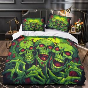 UPIKIT Zombie Halloween Quilt Cover for Teens and Adults Comforter Covers Duvet Cover 3D Print Horror Theme with Pillow Cases Bedding Set Soft Microfiber with Zipper Closure 3 Pieces Full（203x228cm）