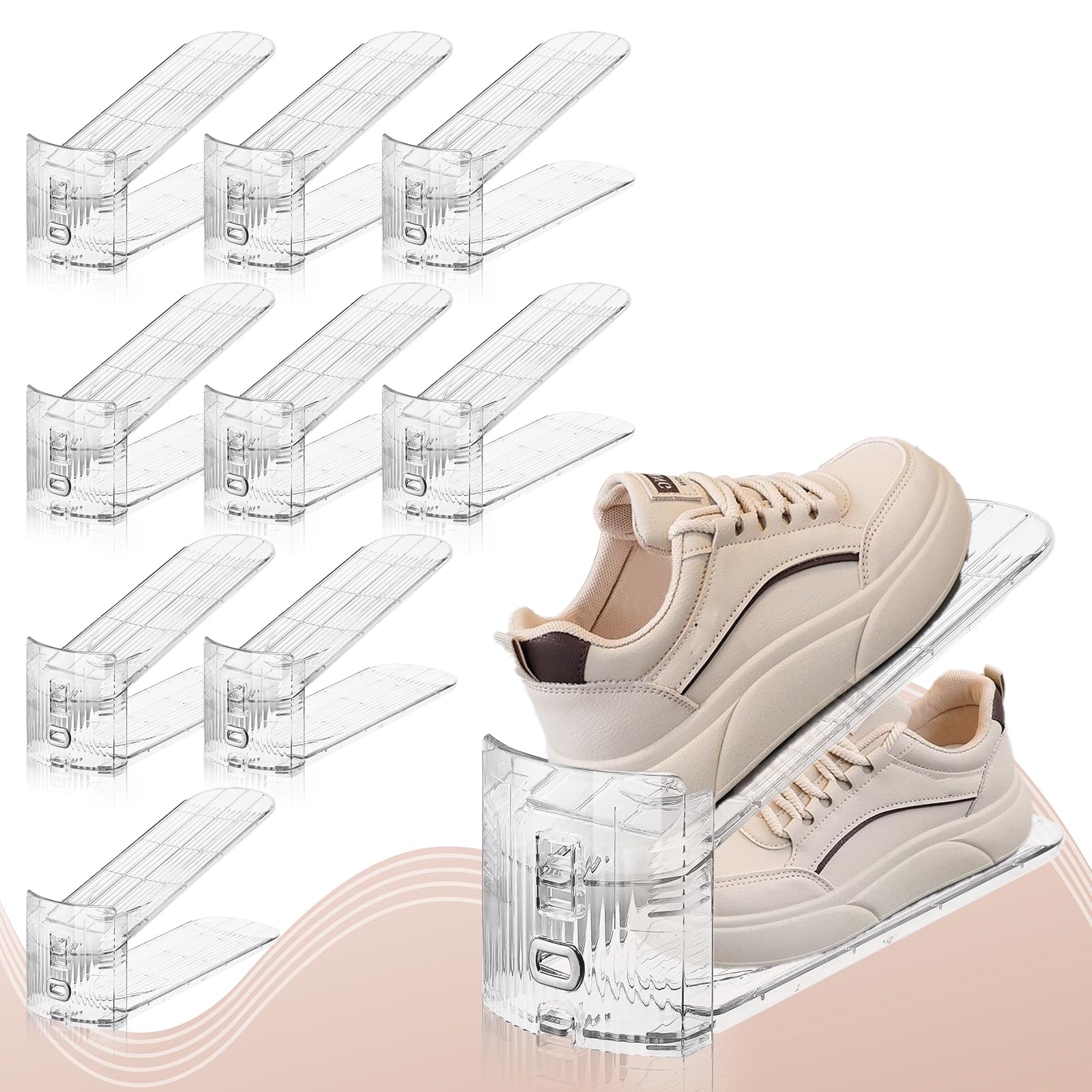 FENRUNXU 10 PACK Transparent Shoe Stacker,Shoe Slots Organizer for Closet, Shoe Display Space Saver,Adjustable Shoe Rack Organizer Holder for High Heels,Sneakers(Transparent)