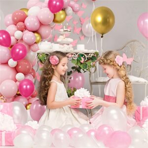 Pink Balloons Arch Kit Garland,103pcs Hot Pink Metallic Gold White Balloons, Pink Balloon Arch for Birthday Wedding Bridal Girl Baby Shower Party Decorations