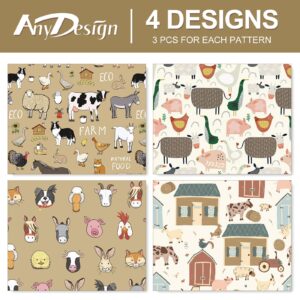 AnyDesign 12 Sheet Farmhouse Wrapping Paper Farm Animal Theme Gift Wrap Paper Bulk Folded Flat Retro Cartoon DIY Craft Paper for Birthday Holiday Party Supplies, 19.7 x 27.6 In