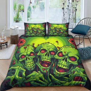 upikit zombie halloween quilt cover for teens and adults comforter covers duvet cover 3d print horror theme with pillow cases bedding set soft microfiber with zipper closure 3 pieces full（203x228cm）