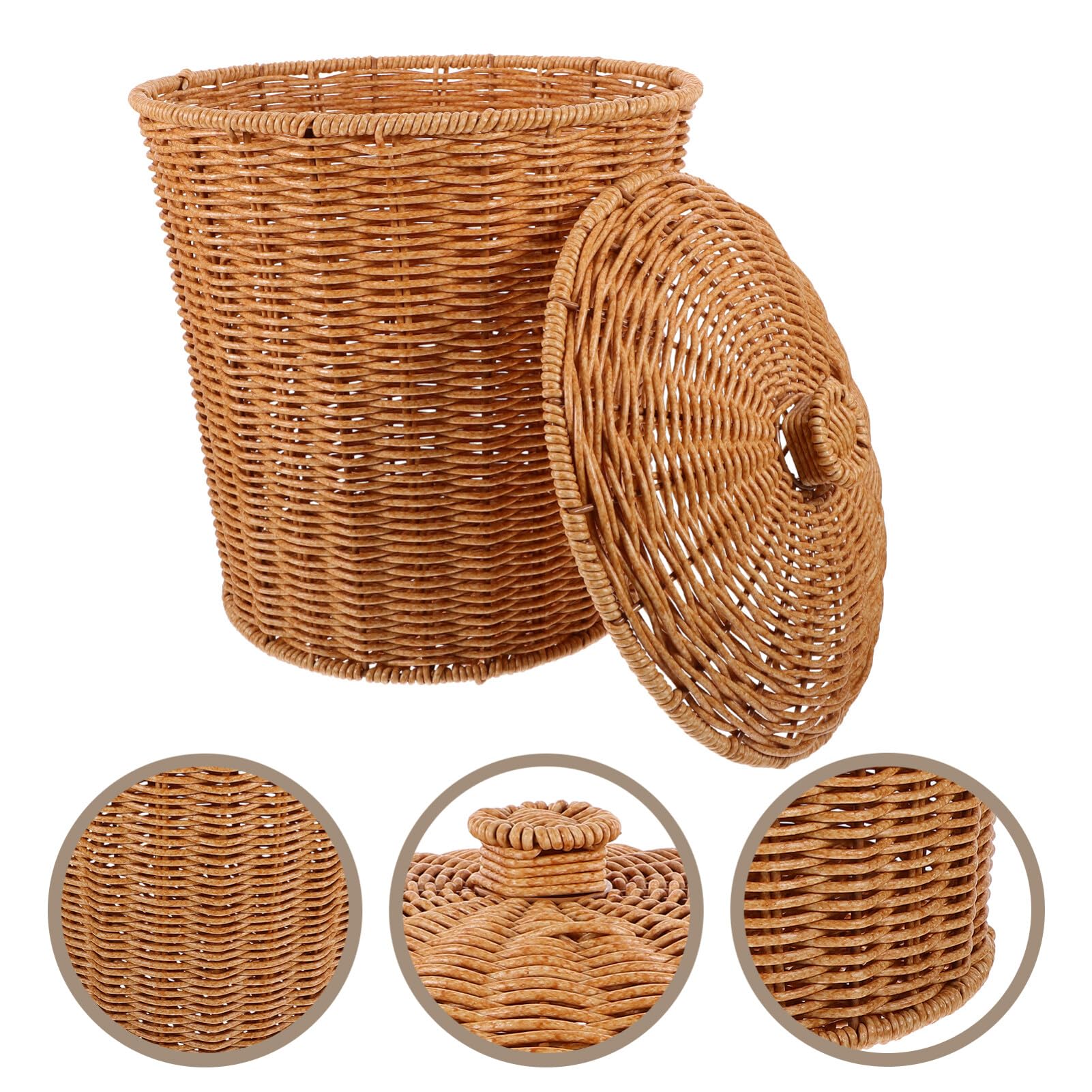 MAGICLULU Wicker Trash Can with Lid Woven Waste Basket Garbage Cans Waste Paper Bin Laundry Basket Rubbish Basket Sundries Basket for Bathroom Kitchen Office