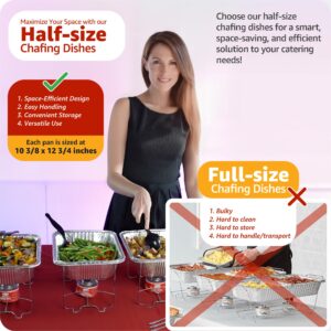 Disposable Chafing Dish Buffet Set, Food Warmers for Parties, Catering Supplies Buffet Display, Complete Premium Set, Half Size Single Pan, Warming Trays (6 Pack)