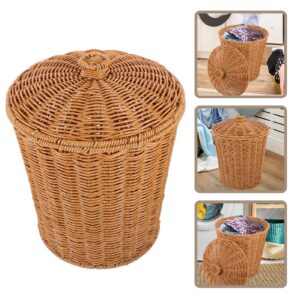 MAGICLULU Wicker Trash Can with Lid Woven Waste Basket Garbage Cans Waste Paper Bin Laundry Basket Rubbish Basket Sundries Basket for Bathroom Kitchen Office