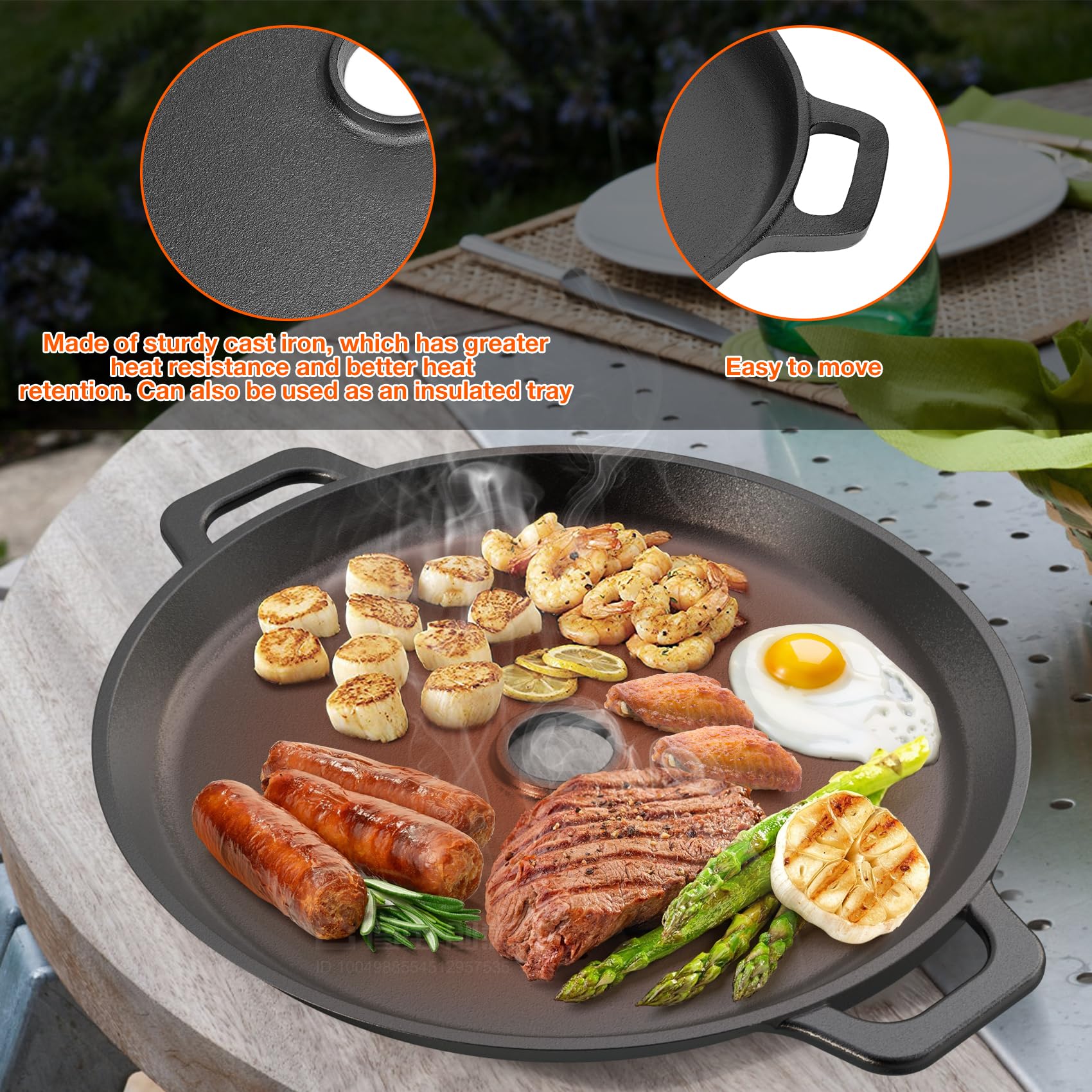 Onlyfire Cast Iron Griddle Pan for Rocket Stoves, Charcoal & Gas Grills - Nonstick Round Grill Pan with Handles for Stovetops