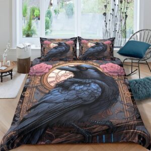 upikit crows quilt cover 3d print ravens for boys girls comforter covers duvet cover with pillow cases soft microfiber with zipper closure bedding set 3 pieces queen（228x228cm）, style-1