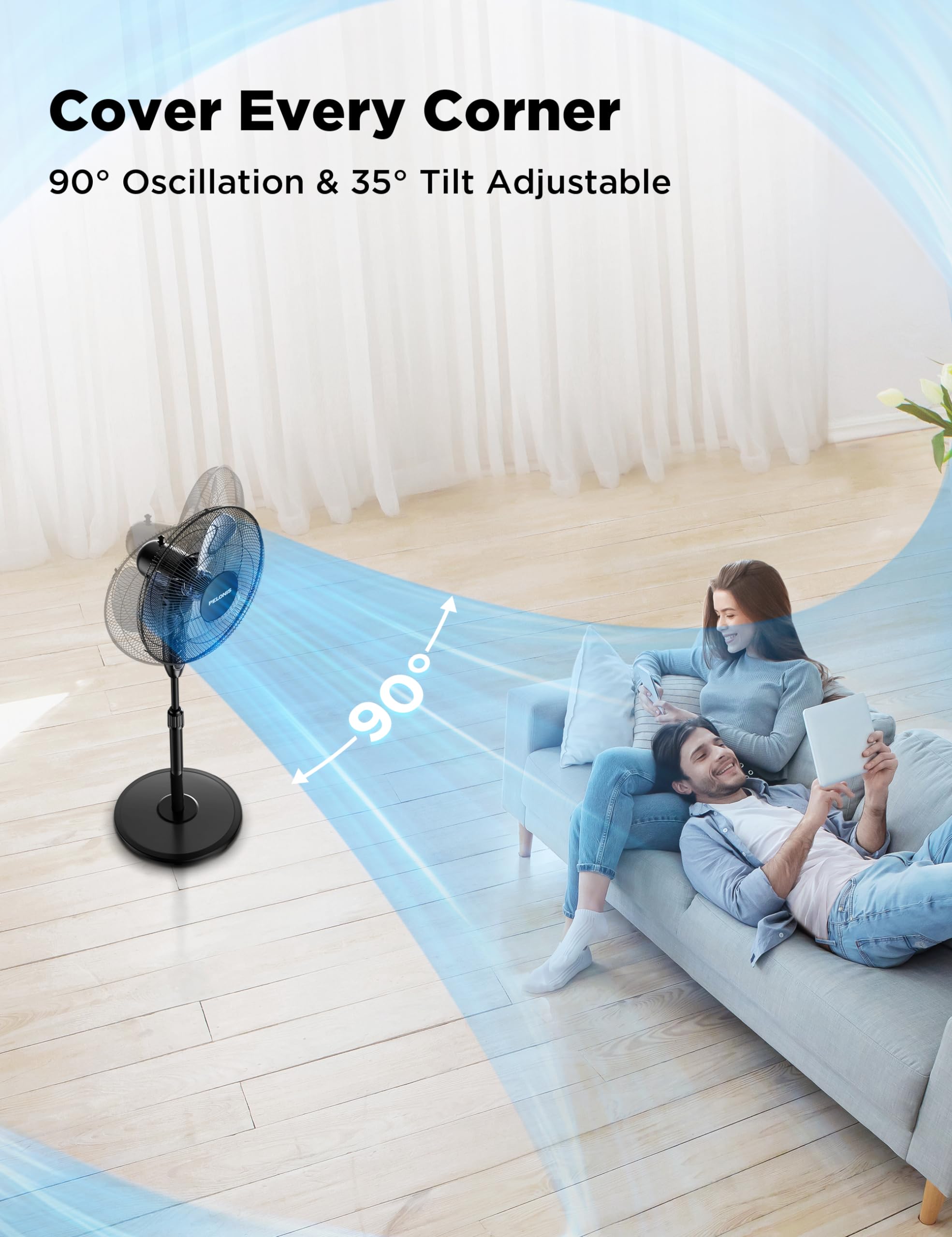 PELONIS 16’’ Oscillating Pedestal Standing Fan with Remote Control 2 Packs, 3 Speeds Settings 7H Timer Ultra Quiet Adjustable Heights for Bedroom, Living Room, Home and Office