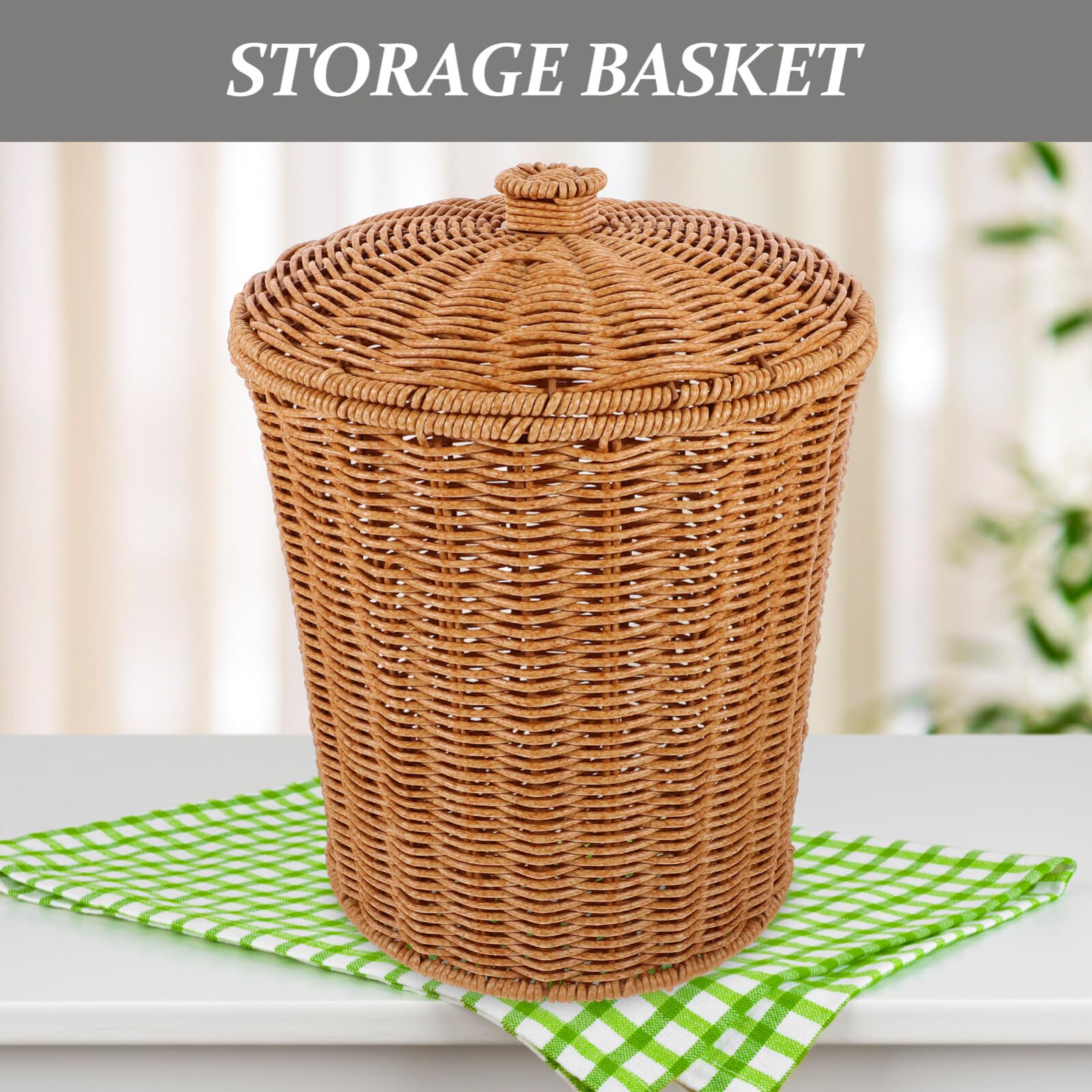 MAGICLULU Wicker Trash Can with Lid Woven Waste Basket Garbage Cans Waste Paper Bin Laundry Basket Rubbish Basket Sundries Basket for Bathroom Kitchen Office