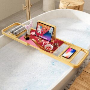 Premium Bathtub Tray Caddy - Expandable Bath Caddy Tray - Adjustable Bamboo Bath Caddy Tub Table - Unique House Warming Gifts New Home - Women Gifts Style