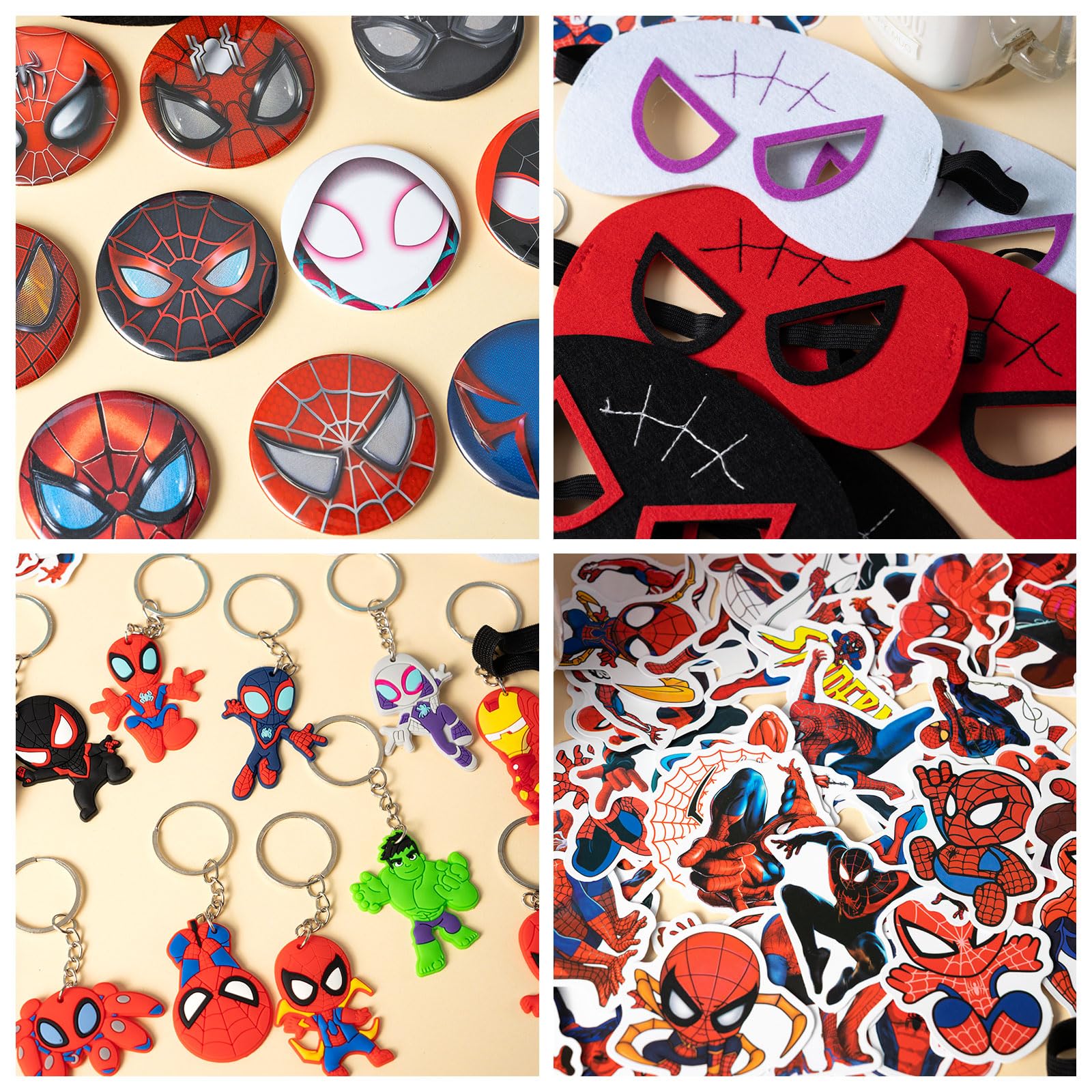 TLTSDWQ spidey and his amazing friends birthday decorations,110Pcs Party Favors,Include 10 Circles,10 Pattern Decorations,10 Key Chains,10 Masks,10 Gift Bags,10 Straws and 50 Stickers