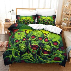 UPIKIT Zombie Halloween Quilt Cover for Teens and Adults Comforter Covers Duvet Cover 3D Print Horror Theme with Pillow Cases Bedding Set Soft Microfiber with Zipper Closure 3 Pieces Full（203x228cm）