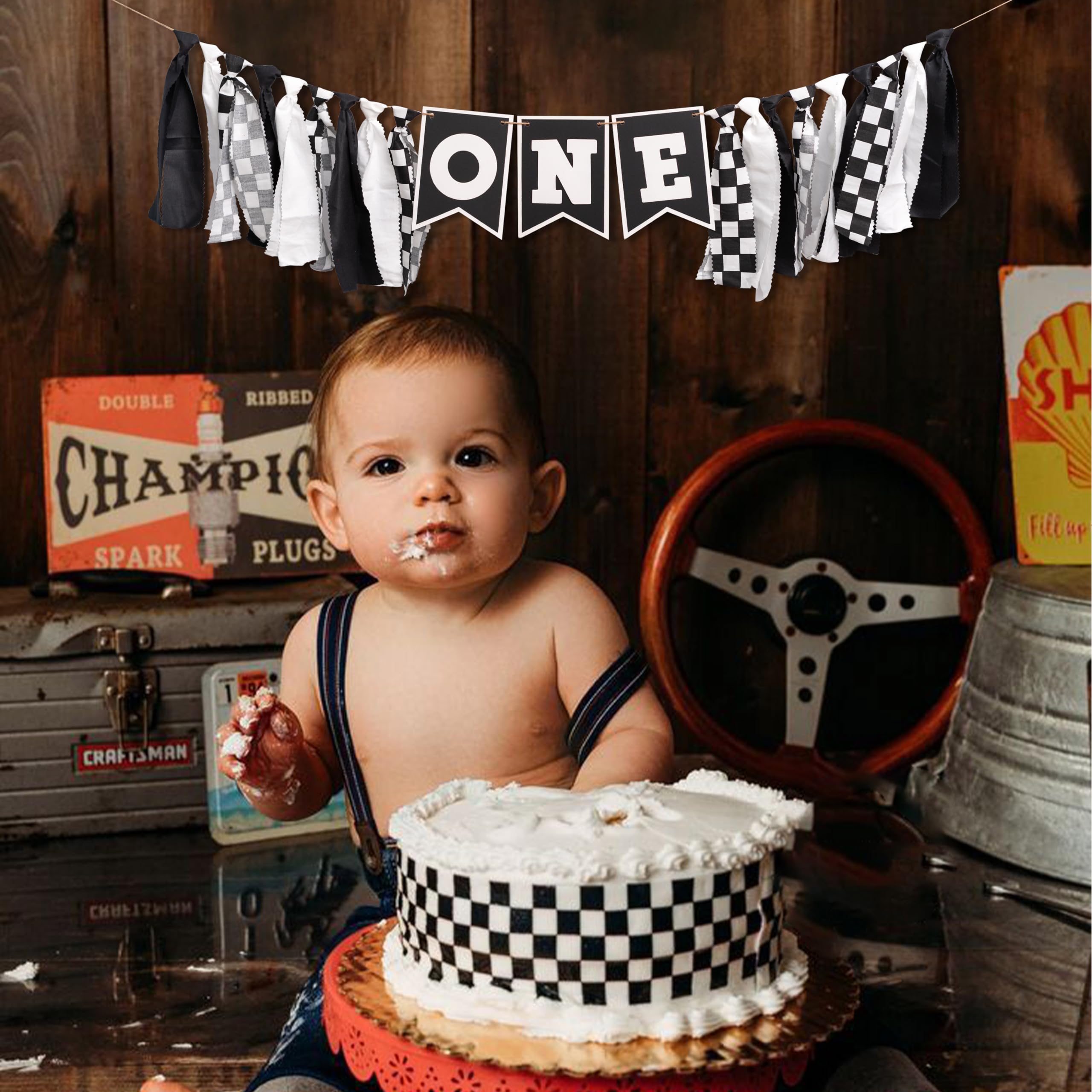 Race Car Birthday Highchair Banner - Black White Race Car Birthday Decorations,1st Birthday Race Car Banner,First Birthday Photo Prop Cars Theme Brand: VANGNING