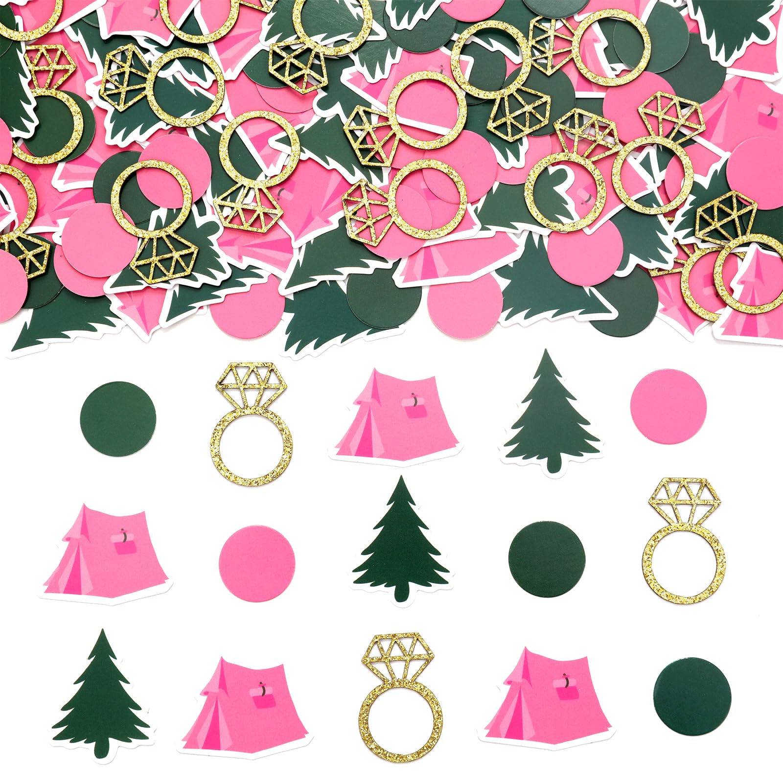 Kreatwow Camp Bachelorette Party Decors 200pcs Camp Bride Confetti Table Decors Party Supplies Pink Green Ring Tree Tent Confetti for Mountain Lake Hiking Bachelorette Wedding Engagement Party Decor