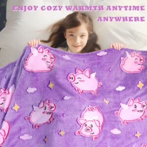 Pig Blanket Glow in The Dark Cute Pink Pig Throw Blanket for Girls Kids Pig Gifts for Girls Soft Fleece Animal Blanket for Toddler Pig Decor Kids Birthday Valentines